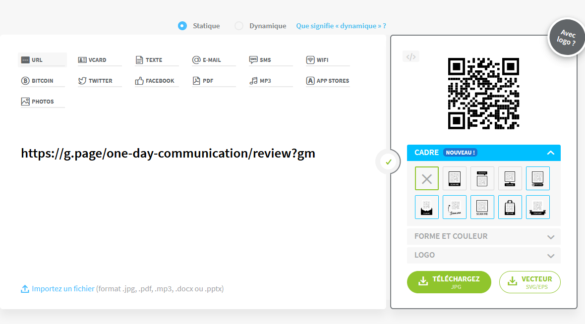 Générer un QR Code vers ses avis GOOGLE